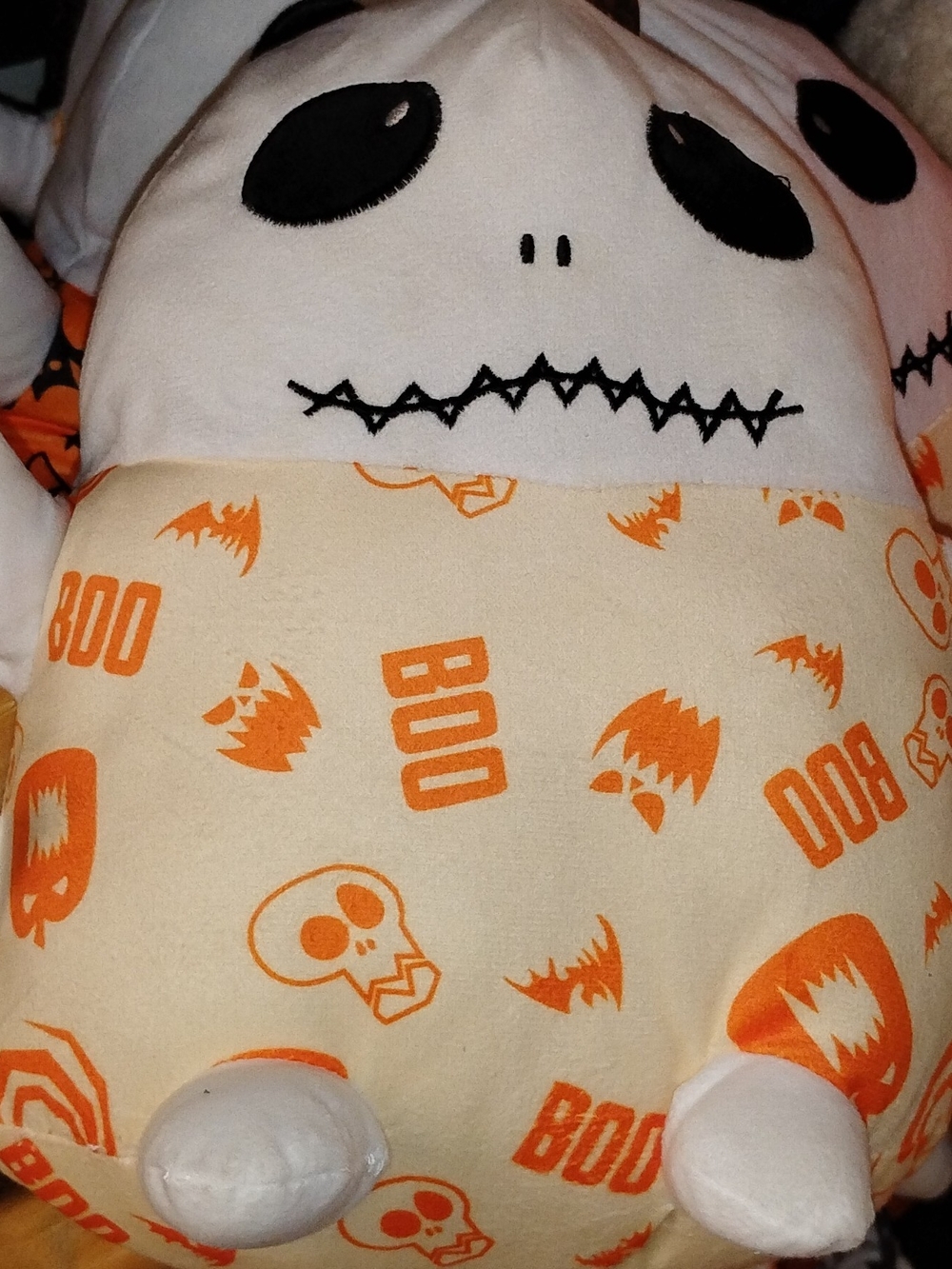 Kids Halloween Ghost Plush with a Stitched Mouth Squishy - White and Orange